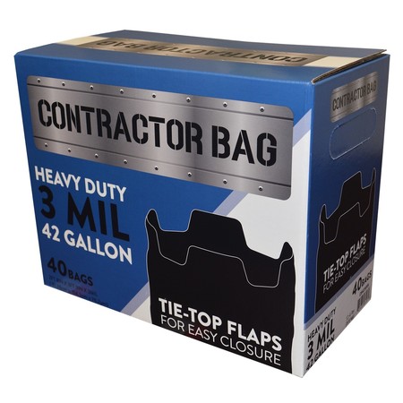 All-Pro Contractor Clean-Up Bags, 42 Gal, 3Mil Black Tie-Top CB4230XK